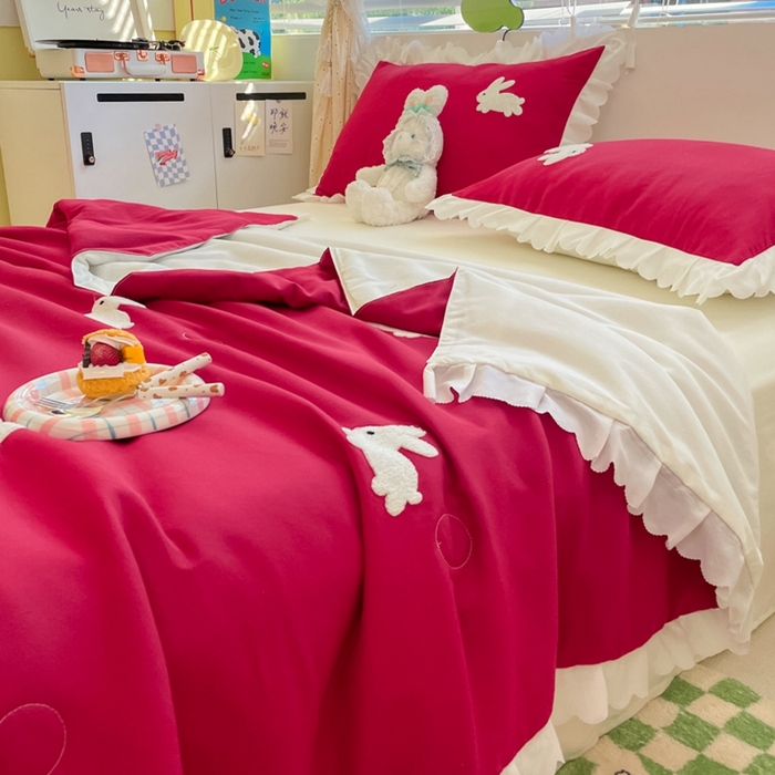 91家纺网 家纺一手货源 找家纺 2023新款夏被四件套 幸运兔-红