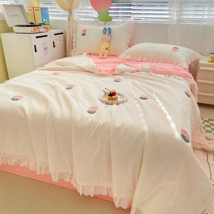 91家纺网 家纺一手货源 找家纺 2023新款夏被四件套 郁金香-白