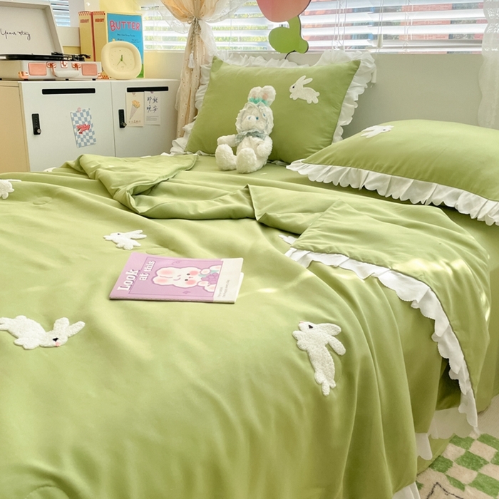 91家纺网 家纺一手货源 找家纺 2023新款夏被四件套 幸运兔-绿