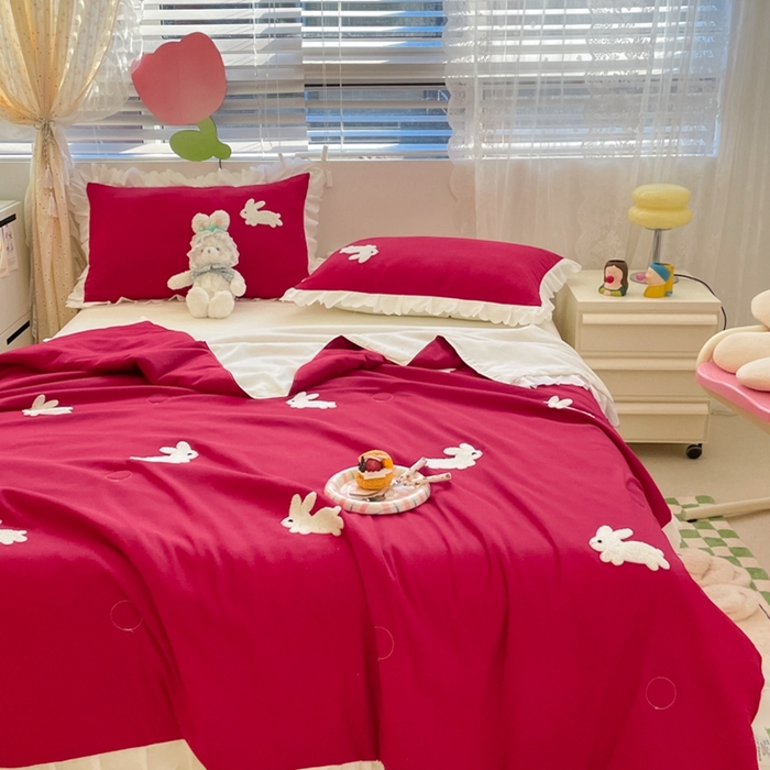 91家纺网 家纺一手货源 找家纺 2023新款夏被四件套 幸运兔-红