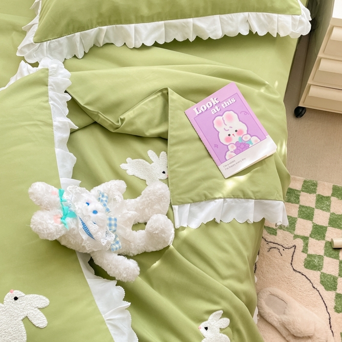 91家纺网 家纺一手货源 找家纺 2023新款夏被四件套 幸运兔-绿