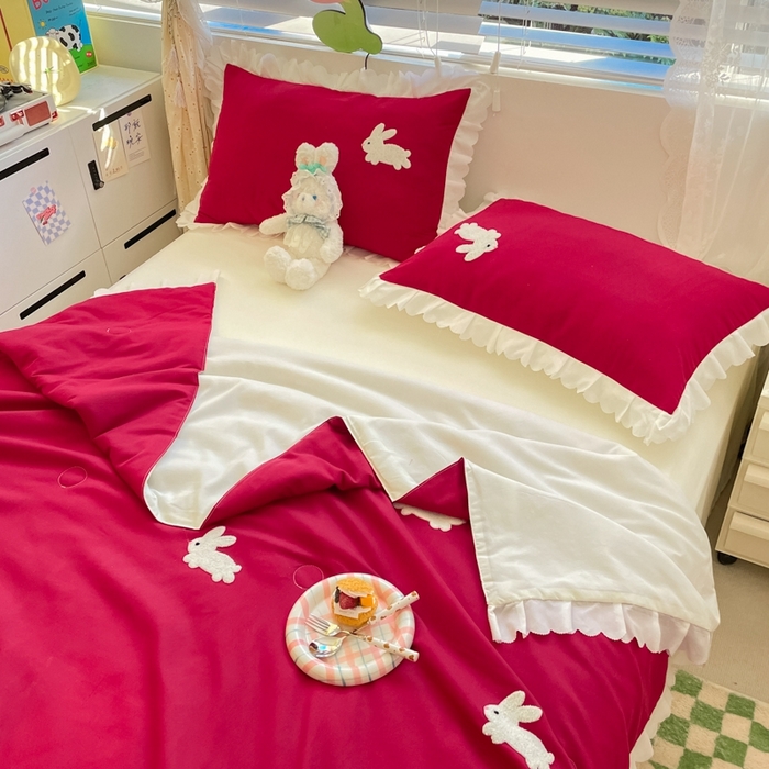 91家纺网 家纺一手货源 找家纺 2023新款夏被四件套 幸运兔-红