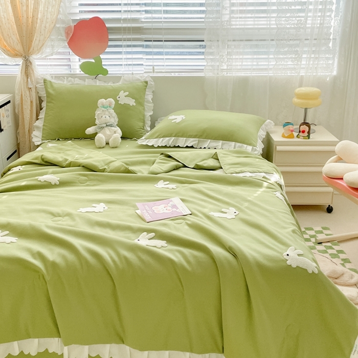 91家纺网 家纺一手货源 找家纺 2023新款夏被四件套 幸运兔-绿