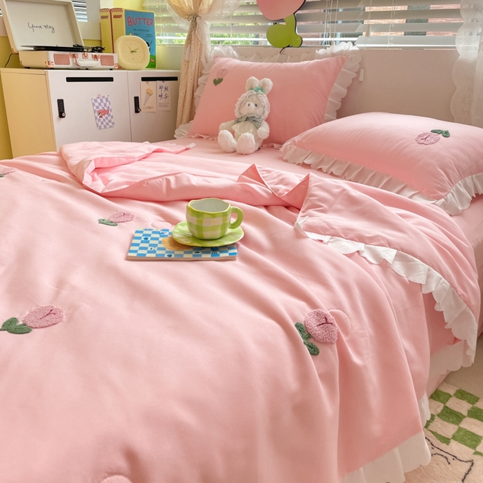 91家纺网 家纺一手货源 找家纺 2023新款夏被四件套 郁金香-粉