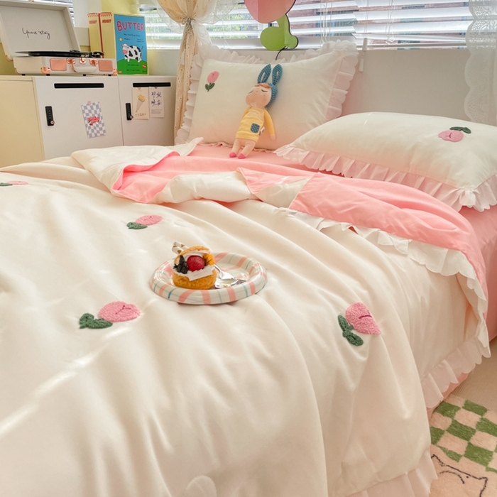 91家纺网 家纺一手货源 找家纺 2023新款夏被四件套 郁金香-白