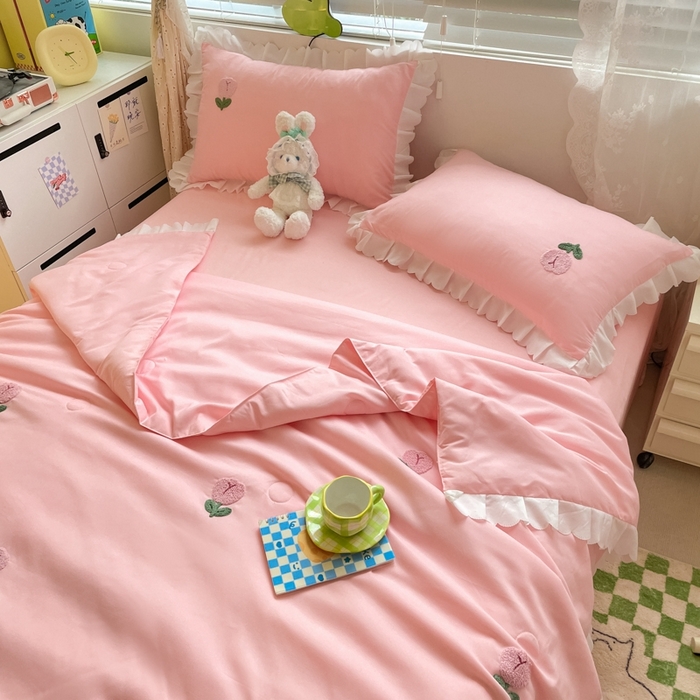 91家纺网 家纺一手货源 找家纺 2023新款夏被四件套 郁金香-粉