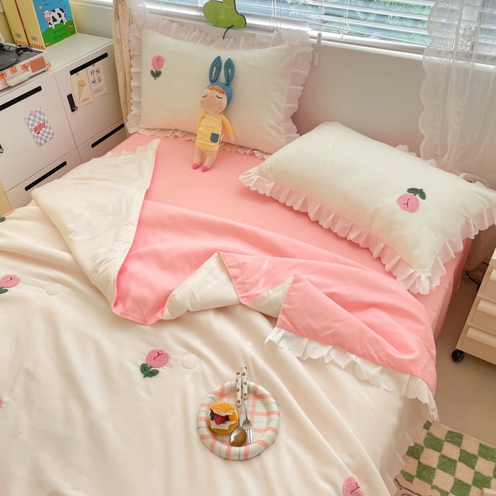 91家纺网 家纺一手货源 找家纺 2023新款夏被四件套 郁金香-白