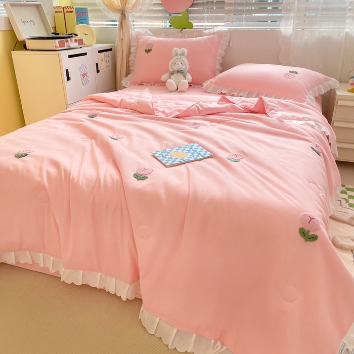 91家纺网 家纺一手货源 找家纺 2023新款夏被四件套 郁金香-粉