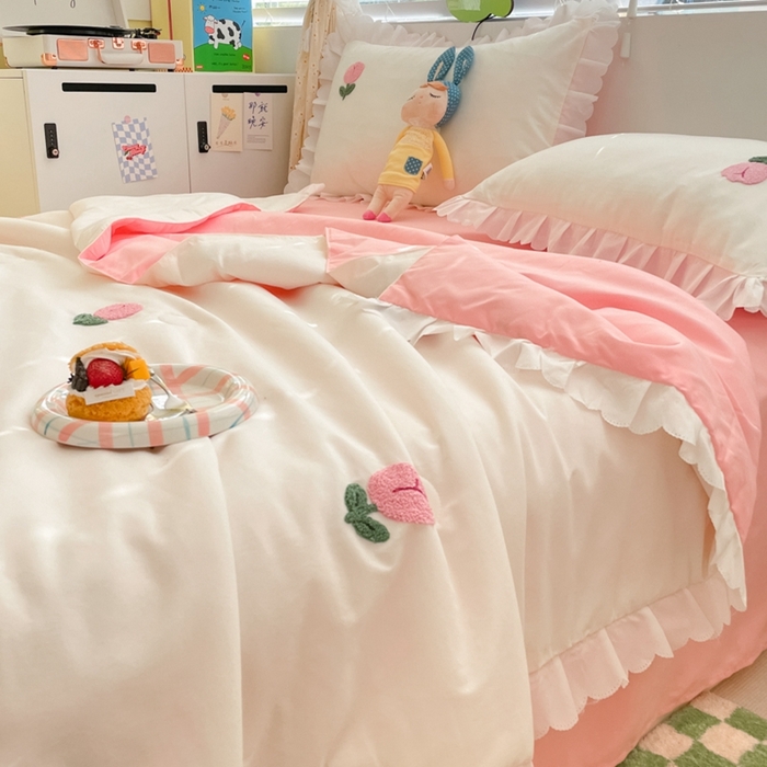 91家纺网 家纺一手货源 找家纺 2023新款夏被四件套 郁金香-白