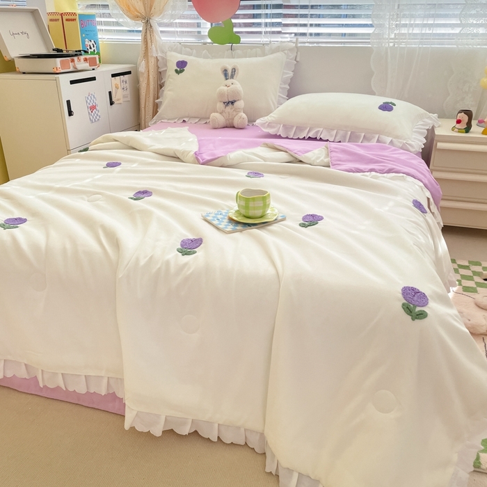 91家纺网 家纺一手货源 找家纺 2023新款夏被四件套 郁金香-紫