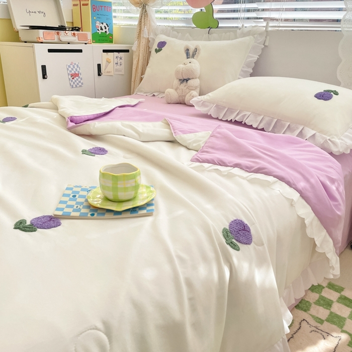 91家纺网 家纺一手货源 找家纺 2023新款夏被四件套 郁金香-紫