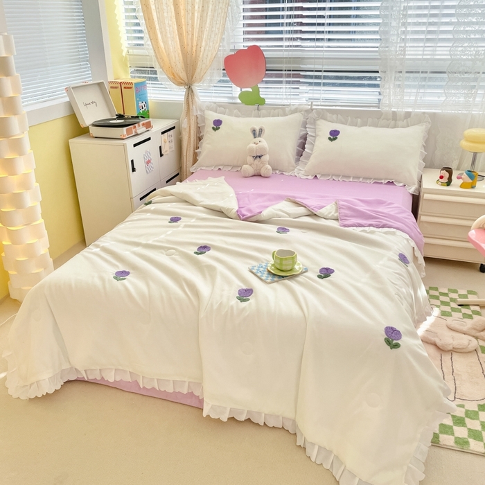 91家纺网 家纺一手货源 找家纺 2023新款夏被四件套 郁金香-紫