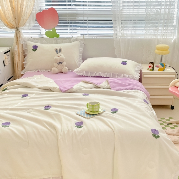 91家纺网 家纺一手货源 找家纺 2023新款夏被四件套 郁金香-紫