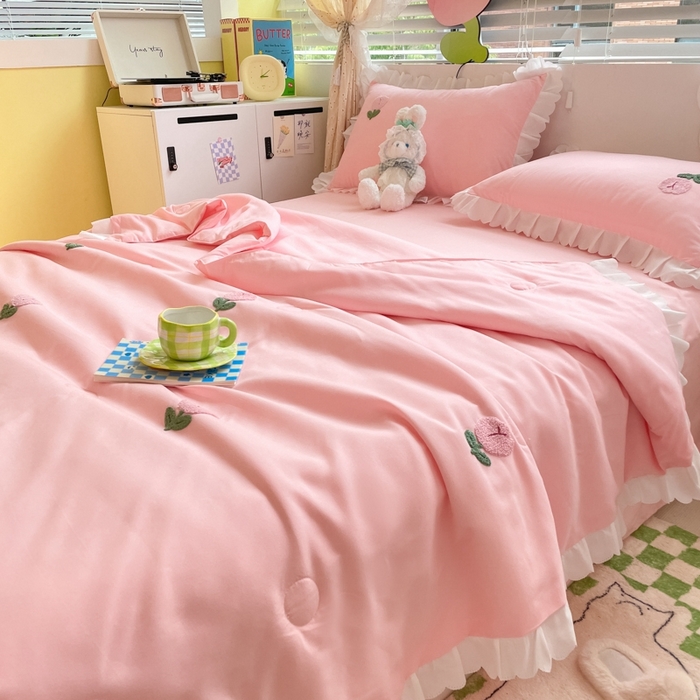 91家纺网 家纺一手货源 找家纺 2023新款夏被四件套 郁金香-粉