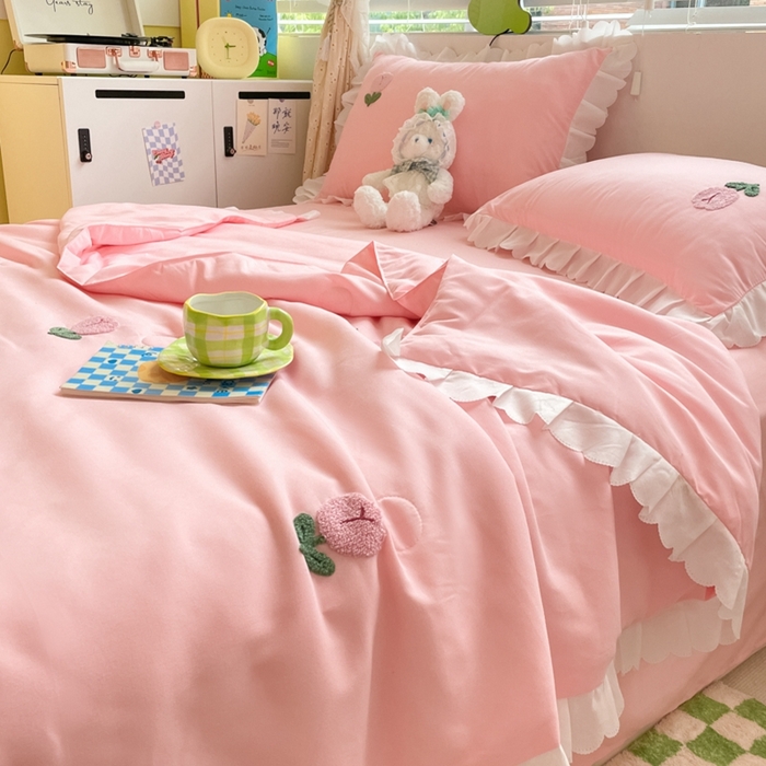 91家纺网 家纺一手货源 找家纺 2023新款夏被四件套 郁金香-粉