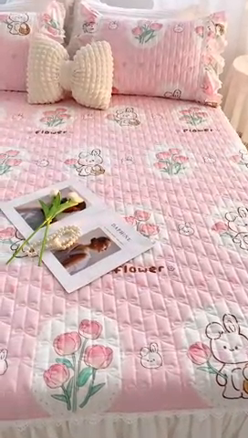 91家纺网 家纺一手货源 找家纺 菊上2023新款全棉-法式风蕾丝床裙四件套 9.小桃兔 