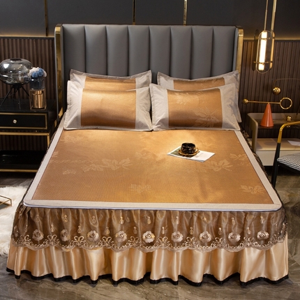 91家纺网 家纺一手货源 找家纺 能好 2024新款提花冰藤床裙款凉席 枫叶 咖