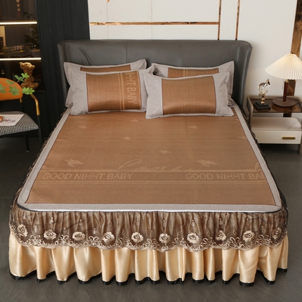 91家纺网 家纺一手货源 找家纺 能好 2024新款提花冰藤床裙款凉席 格调 咖