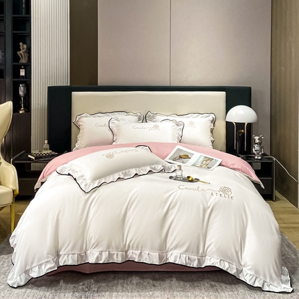 91家纺网 家纺一手货源 找家纺 （总）子钦 2023春夏新款水洗真丝花边刺绣四件套-安娜