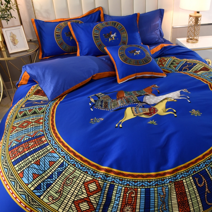 91家纺网 家纺一手货源 找家纺 爵仕2023高端60支埃及长绒棉四件套 宝蓝