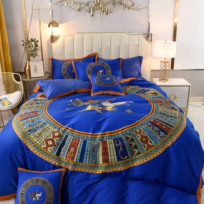 91家纺网 家纺一手货源 找家纺 爵仕2023高端60支埃及长绒棉四件套 宝蓝