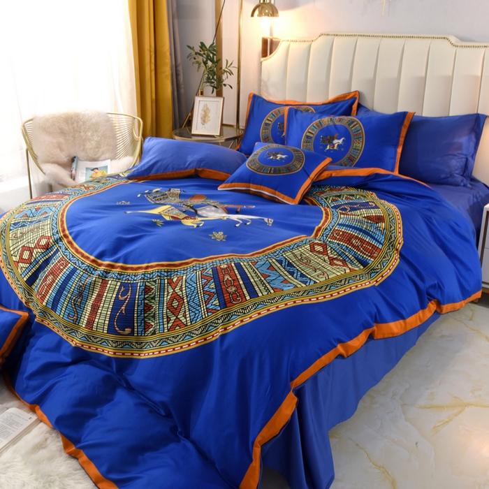 91家纺网 家纺一手货源 找家纺 爵仕2023高端60支埃及长绒棉四件套 宝蓝