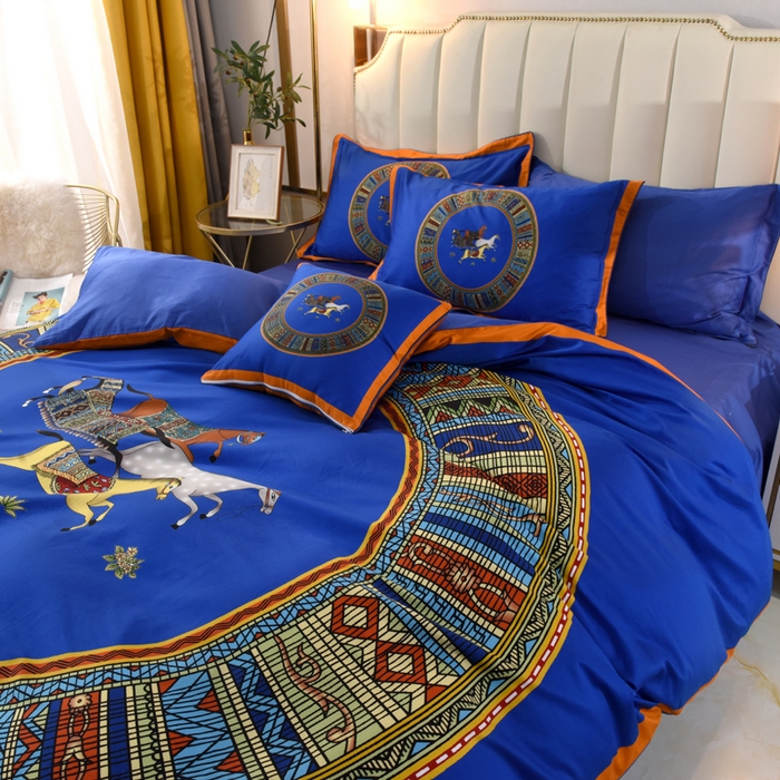 91家纺网 家纺一手货源 找家纺 爵仕2023高端60支埃及长绒棉四件套 宝蓝