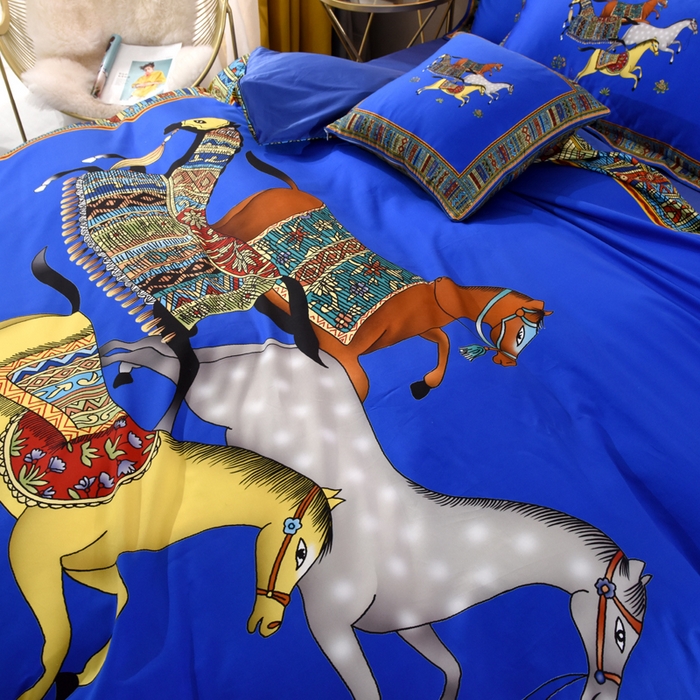 91家纺网 家纺一手货源 找家纺 爵仕2023高端60支埃及长绒棉四件套 贵族蓝