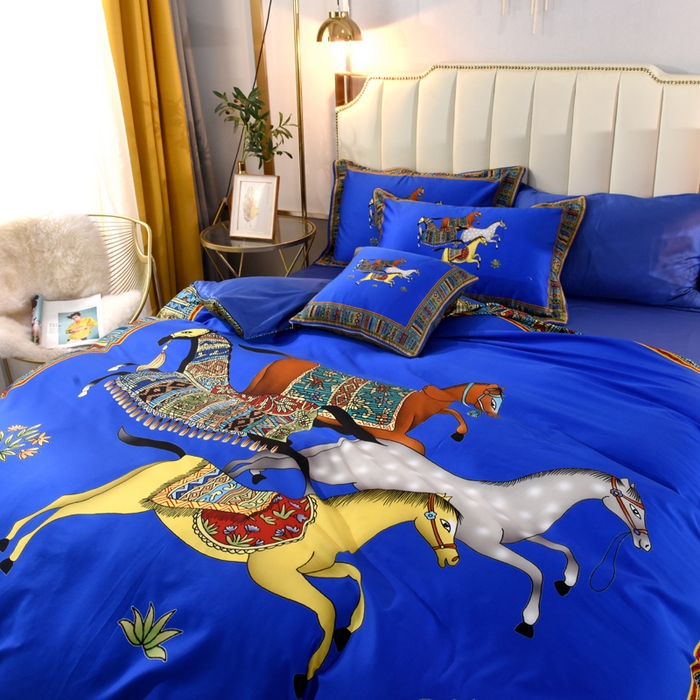 91家纺网 家纺一手货源 找家纺 爵仕2023高端60支埃及长绒棉四件套 贵族蓝