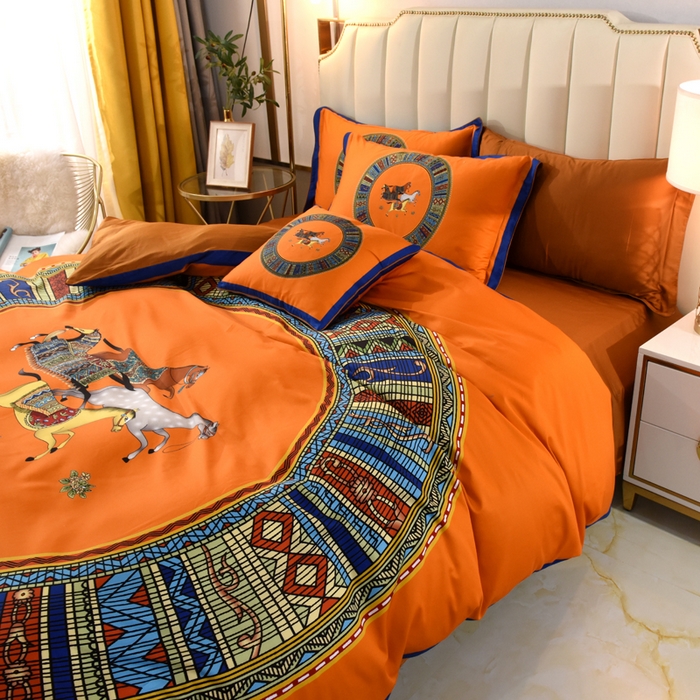 91家纺网 家纺一手货源 找家纺 爵仕2023高端60支埃及长绒棉四件套 爵士黄