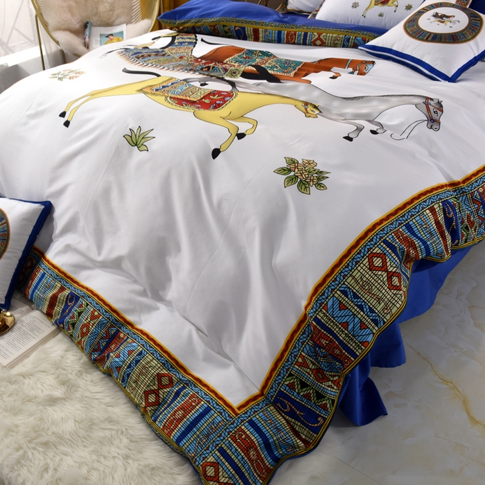 91家纺网 家纺一手货源 找家纺 爵仕2023高端60支埃及长绒棉四件套 玲珑白