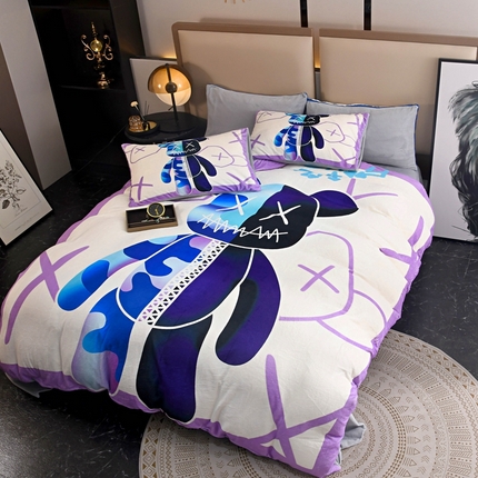 爵仕 2023新款暴力熊系列牛奶绒四件套 潮流熊