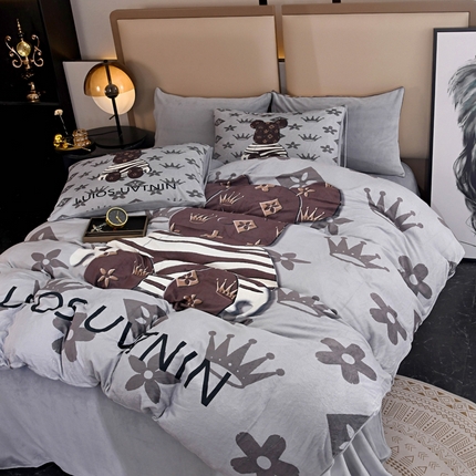 爵仕 2023新款暴力熊系列牛奶绒四件套 皇冠灰
