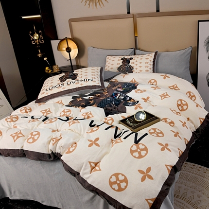 爵仕 2023新款暴力熊系列牛奶绒四件套 机械咖