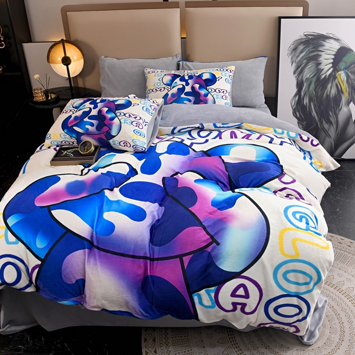 91家纺网 家纺一手货源 找家纺 爵仕 2023新款暴力熊系列牛奶绒四件套 酷玩彩