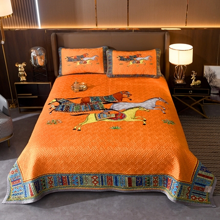 爵仕家纺 2025新款高端加厚数码印花宝宝绒床盖三件套四季可用 群马黄