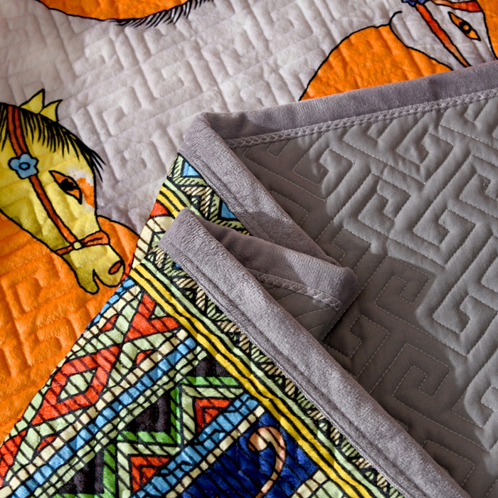 91家纺网 家纺一手货源 找家纺 爵仕家纺 2025新款高端加厚数码印花宝宝绒床盖三件套四季可用 群马黄