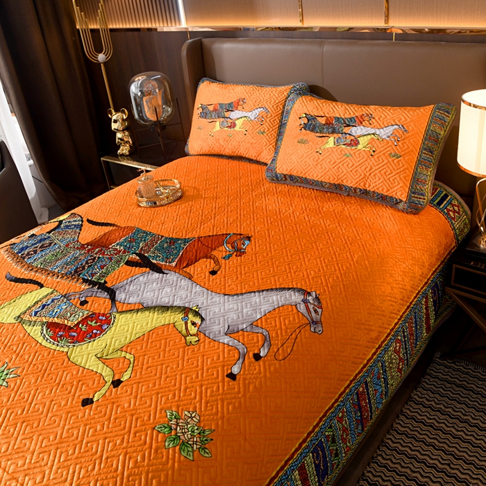 91家纺网 家纺一手货源 找家纺 爵仕家纺 2025新款高端加厚数码印花宝宝绒床盖三件套四季可用 群马黄