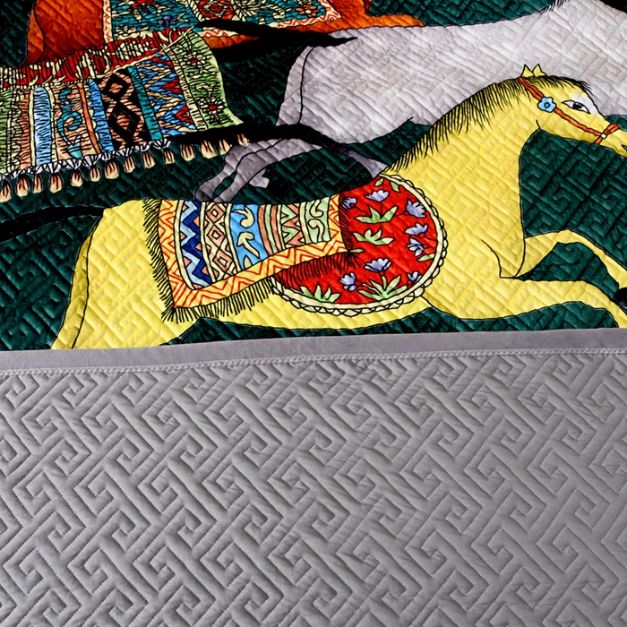 91家纺网 家纺一手货源 找家纺 爵仕家纺 2025新款高端加厚数码印花宝宝绒床盖三件套四季可用 格朗绿