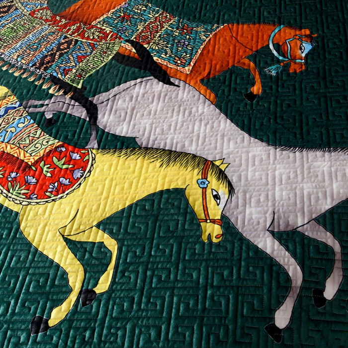 91家纺网 家纺一手货源 找家纺 爵仕家纺 2025新款高端加厚数码印花宝宝绒床盖三件套四季可用 格朗绿