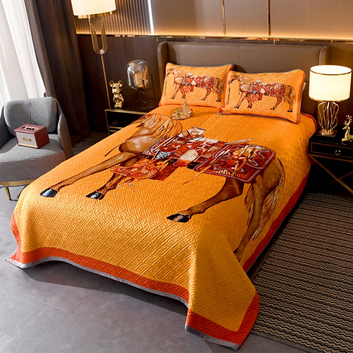 91家纺网 家纺一手货源 找家纺 爵仕家纺 2025新款高端加厚数码印花宝宝绒床盖三件套四季可用 皇马