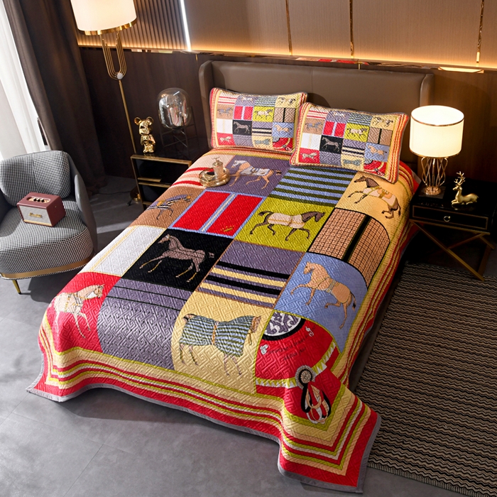 91家纺网 家纺一手货源 找家纺 爵仕家纺 2025新款高端加厚数码印花宝宝绒床盖三件套四季可用 皇室马