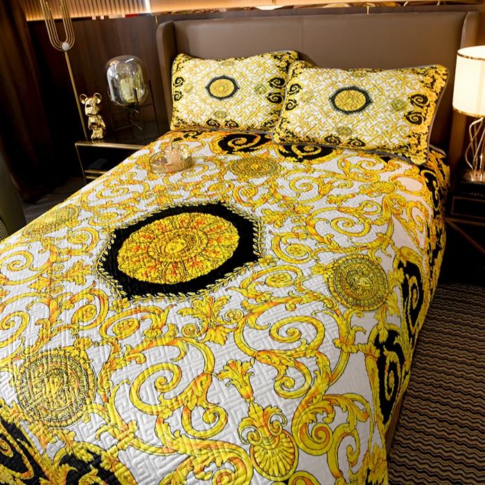 91家纺网 家纺一手货源 找家纺 爵仕家纺 2025新款高端加厚数码印花宝宝绒床盖三件套四季可用 金色盛典