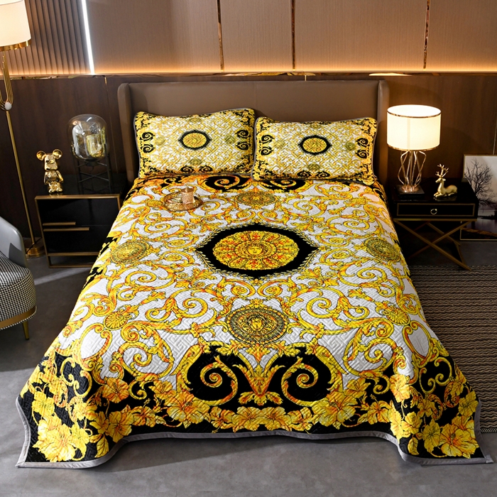 91家纺网 家纺一手货源 找家纺 爵仕家纺 2025新款高端加厚数码印花宝宝绒床盖三件套四季可用 金色盛典