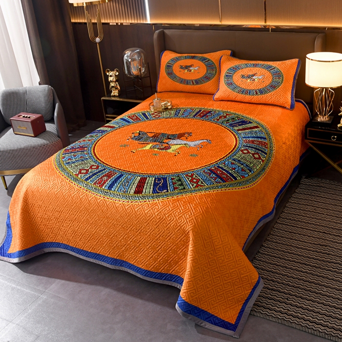 91家纺网 家纺一手货源 找家纺 爵仕家纺 2025新款高端加厚数码印花宝宝绒床盖三件套四季可用 陶瓷黄