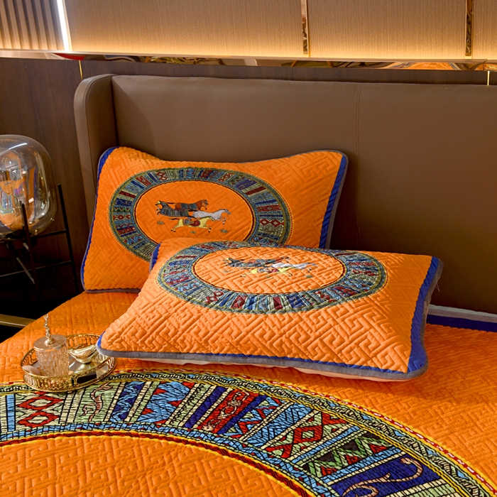 91家纺网 家纺一手货源 找家纺 爵仕家纺 2025新款高端加厚数码印花宝宝绒床盖三件套四季可用 陶瓷黄