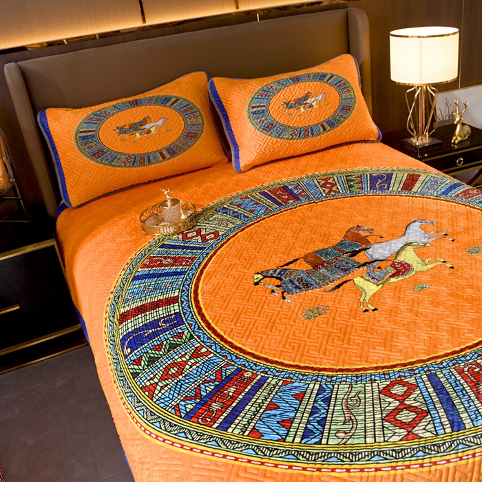 91家纺网 家纺一手货源 找家纺 爵仕家纺 2025新款高端加厚数码印花宝宝绒床盖三件套四季可用 陶瓷黄