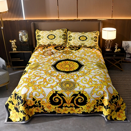 91家纺网 家纺一手货源 找家纺 爵仕家纺 2025新款高端加厚数码印花宝宝绒床盖三件套四季可用 金色盛典