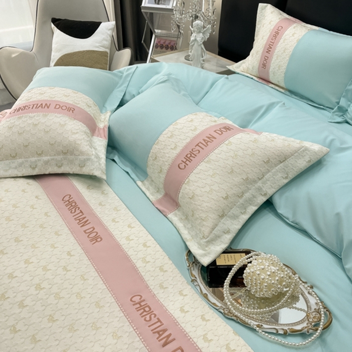 91家纺网 家纺一手货源 找家纺 慕语 2023新款千禧格磨毛四件套 千禧格-浅水绿