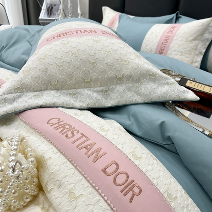 91家纺网 家纺一手货源 找家纺 慕语 2023新款千禧格磨毛四件套 千禧格-雾霾蓝